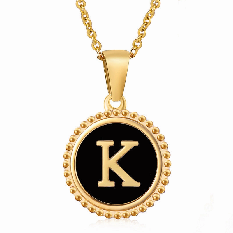 Wholesale Stainless Steel Shell Round Capital Letter Necklace