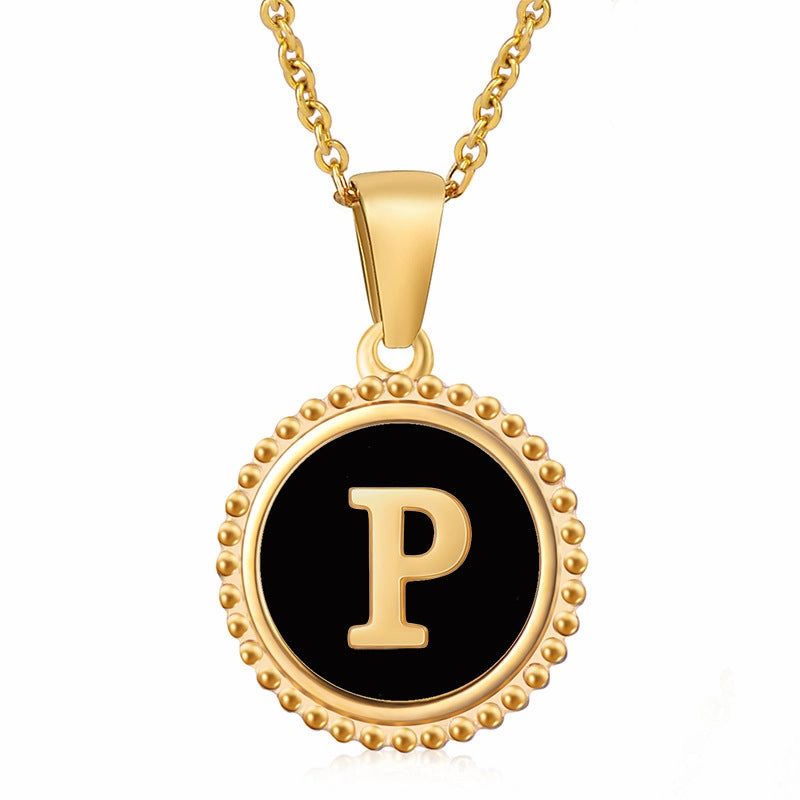 Wholesale Stainless Steel Shell Round Capital Letter Necklace