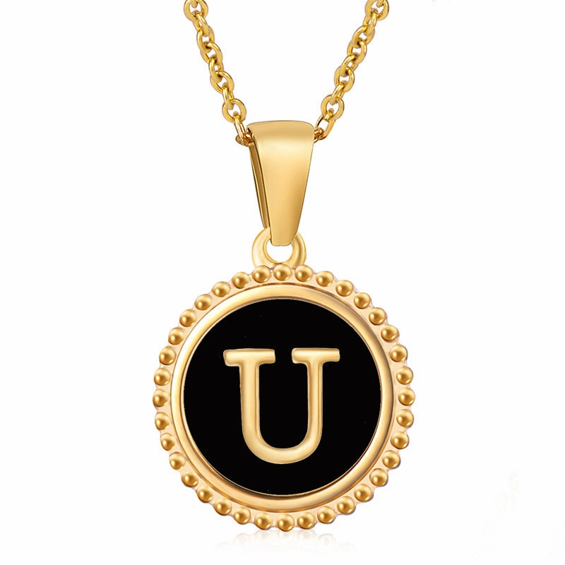 Wholesale Stainless Steel Shell Round Capital Letter Necklace