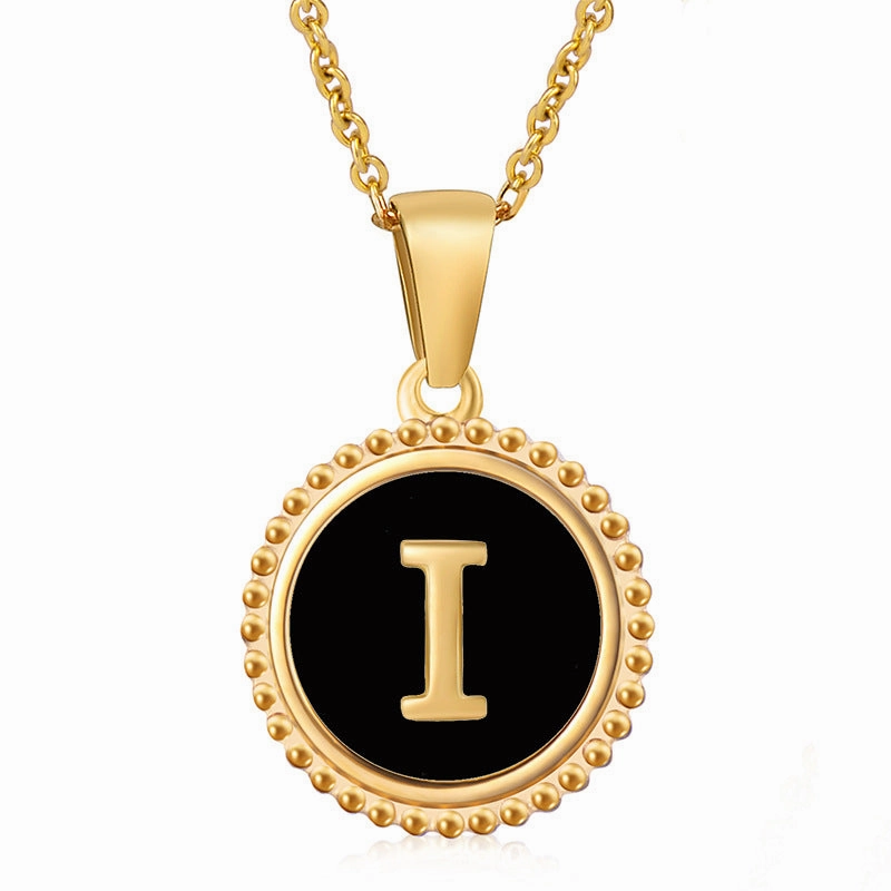 Wholesale Stainless Steel Shell Round Capital Letter Necklace
