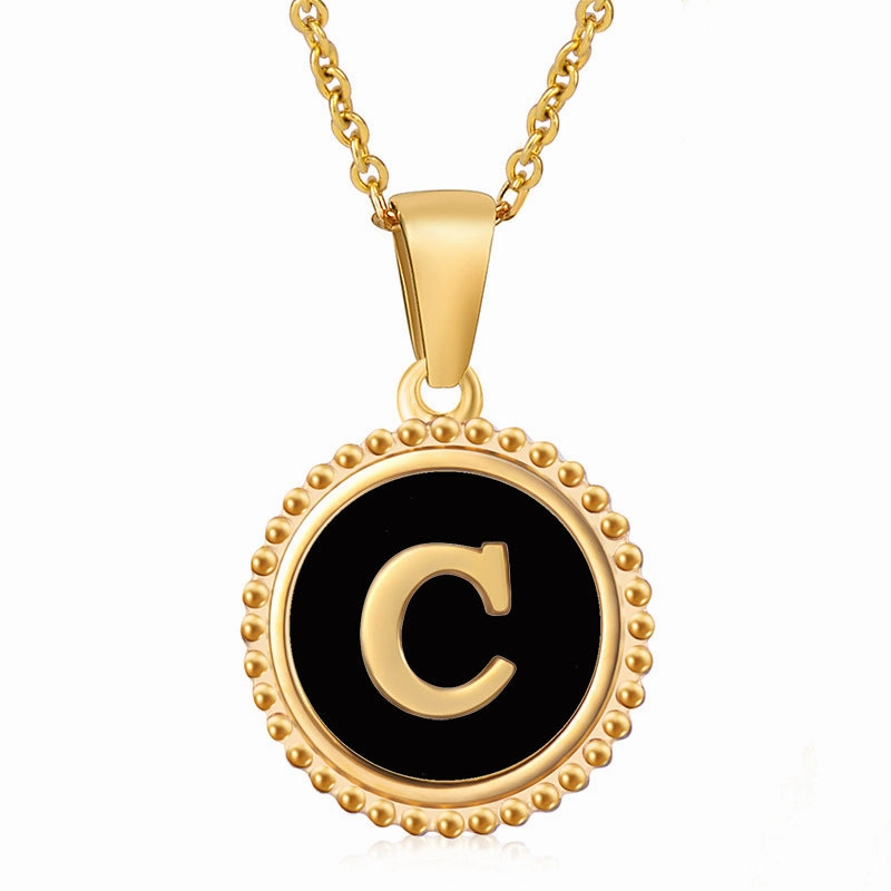 Wholesale Stainless Steel Shell Round Capital Letter Necklace