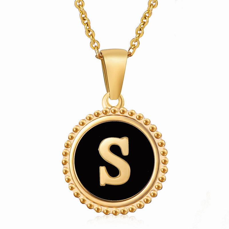 Wholesale Stainless Steel Shell Round Capital Letter Necklace