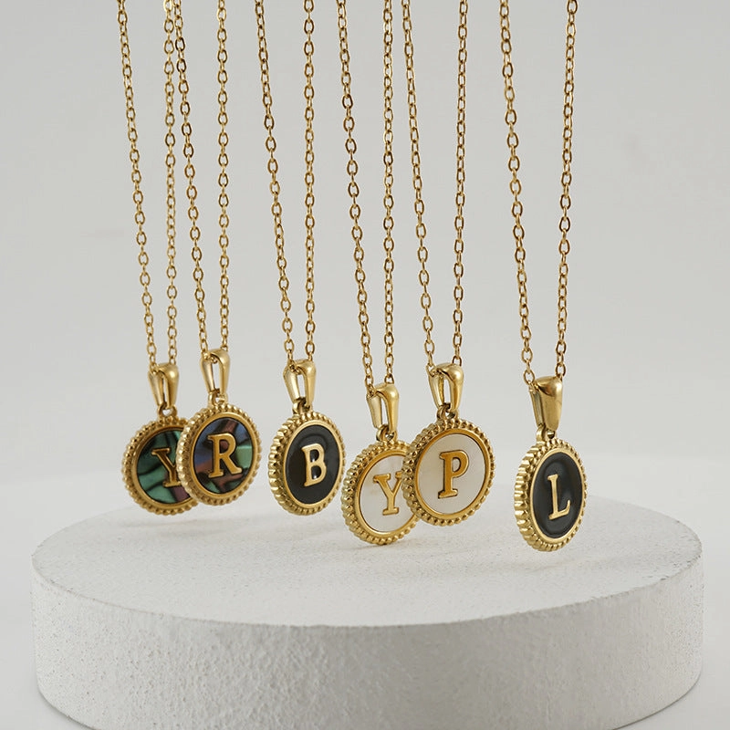 Wholesale Stainless Steel Shell Round Capital Letter Necklace