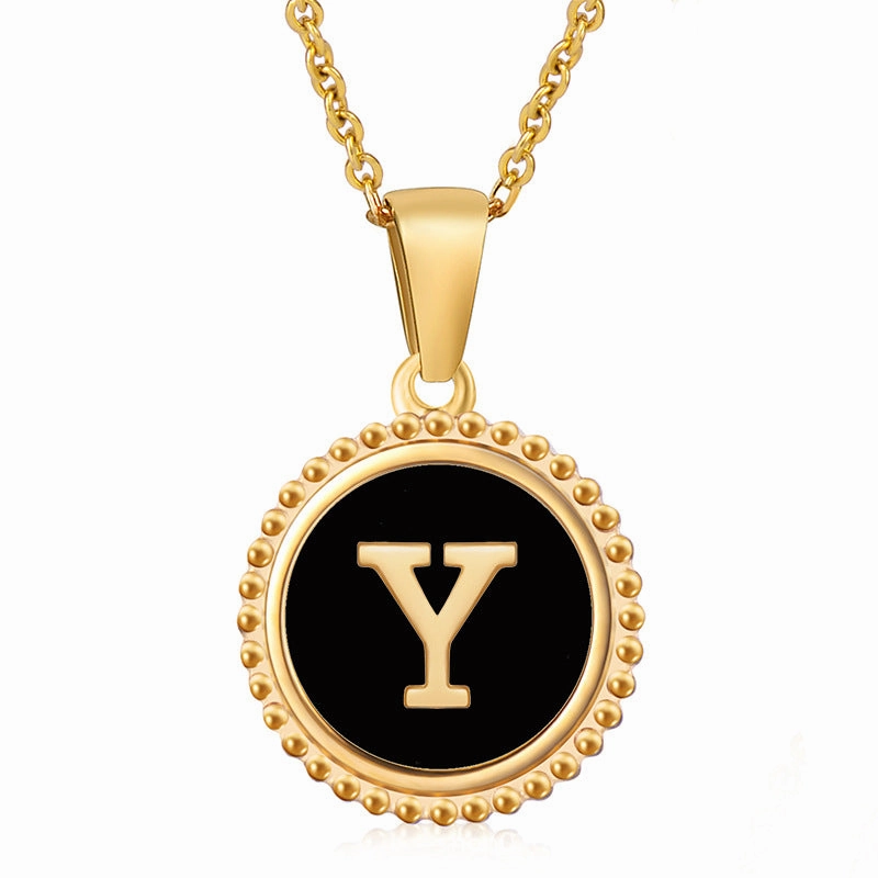 Wholesale Stainless Steel Shell Round Capital Letter Necklace