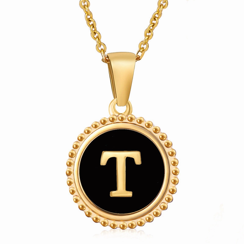 Wholesale Stainless Steel Shell Round Capital Letter Necklace