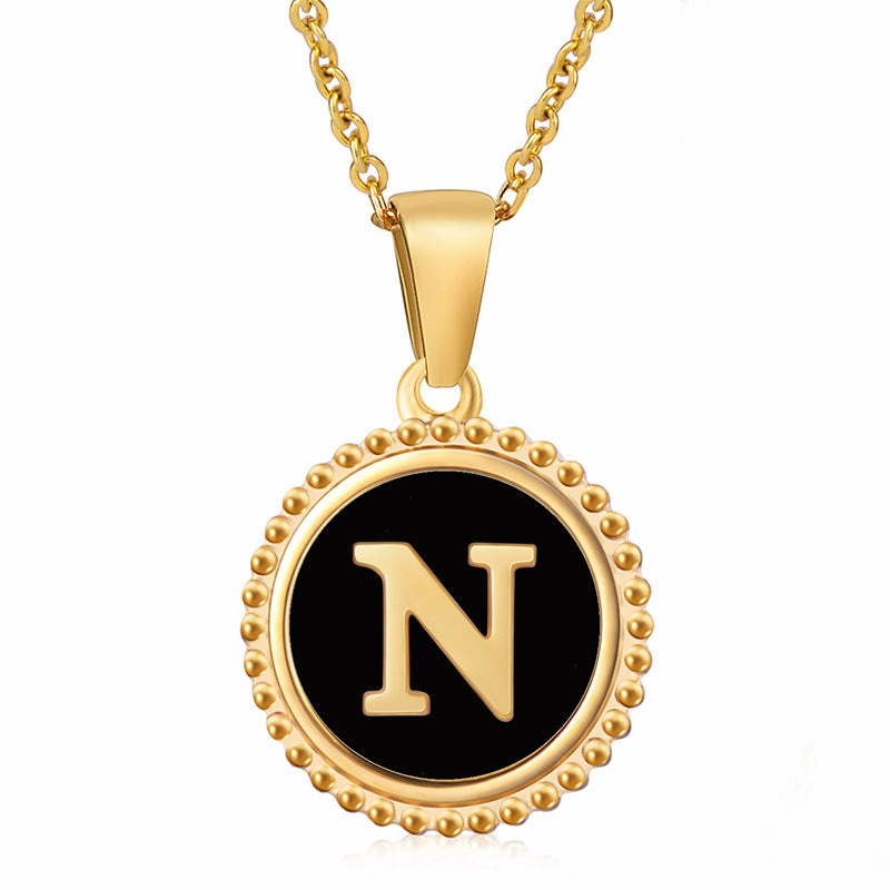 Wholesale Stainless Steel Shell Round Capital Letter Necklace