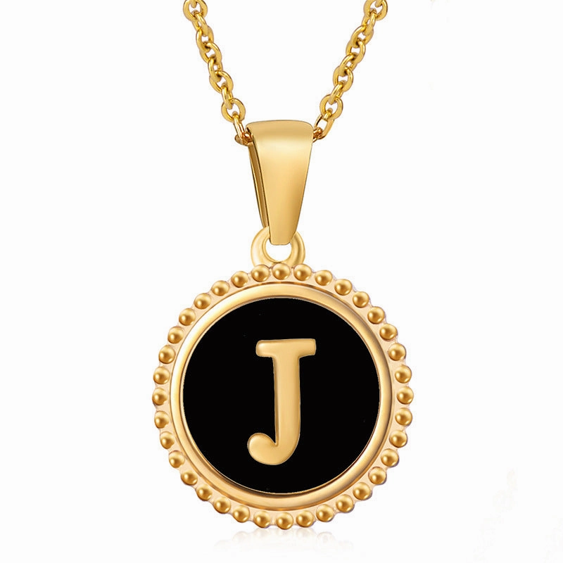 Wholesale Stainless Steel Shell Round Capital Letter Necklace