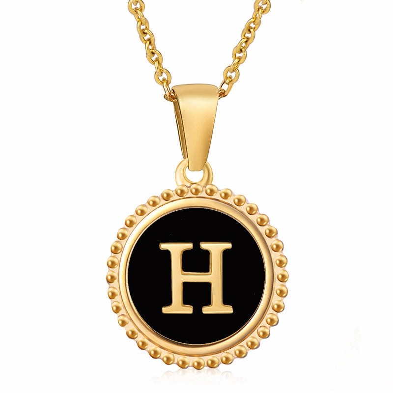 Wholesale Stainless Steel Shell Round Capital Letter Necklace