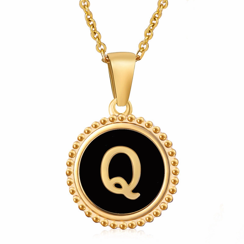 Wholesale Stainless Steel Shell Round Capital Letter Necklace