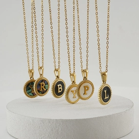 Wholesale Stainless Steel Shell Round Capital Letter Necklace