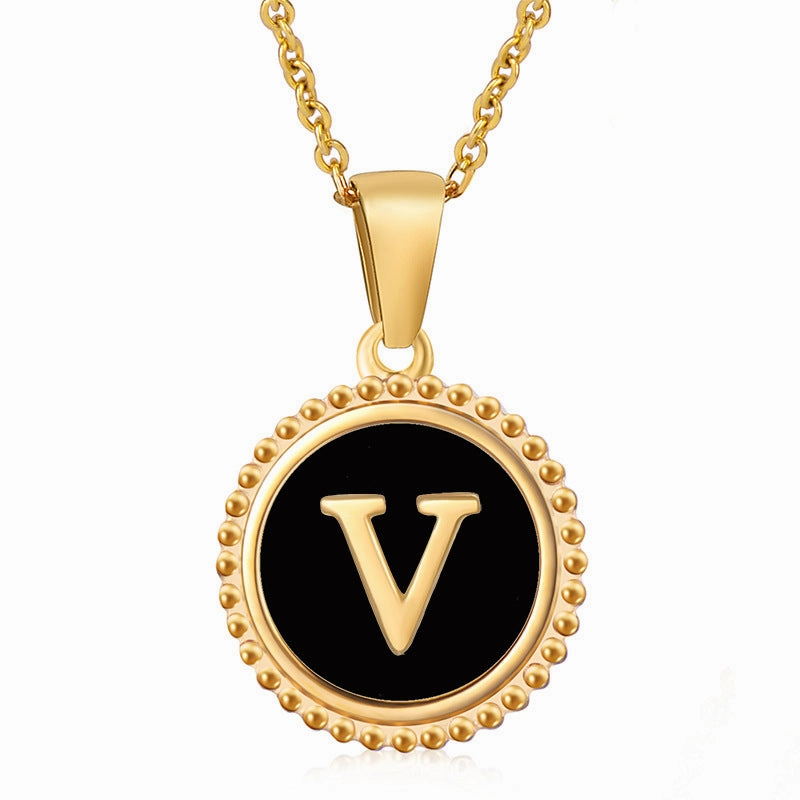 Wholesale Stainless Steel Shell Round Capital Letter Necklace