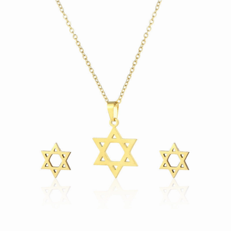 Wholesale Stainless Steel Simple Hollow 18K Gold Star Necklace Earring Set