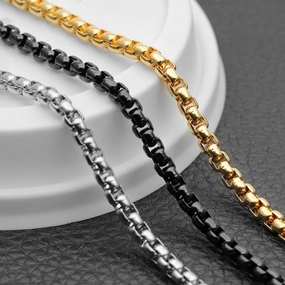 Wholesale Stainless Steel Square Pearl Chain Men's Titanium Steel Necklaces