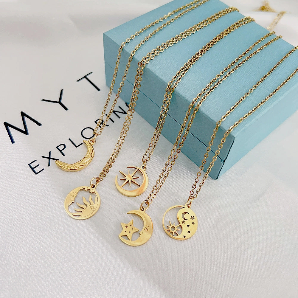 Wholesale Stainless Steel Star Moon Sun Necklace