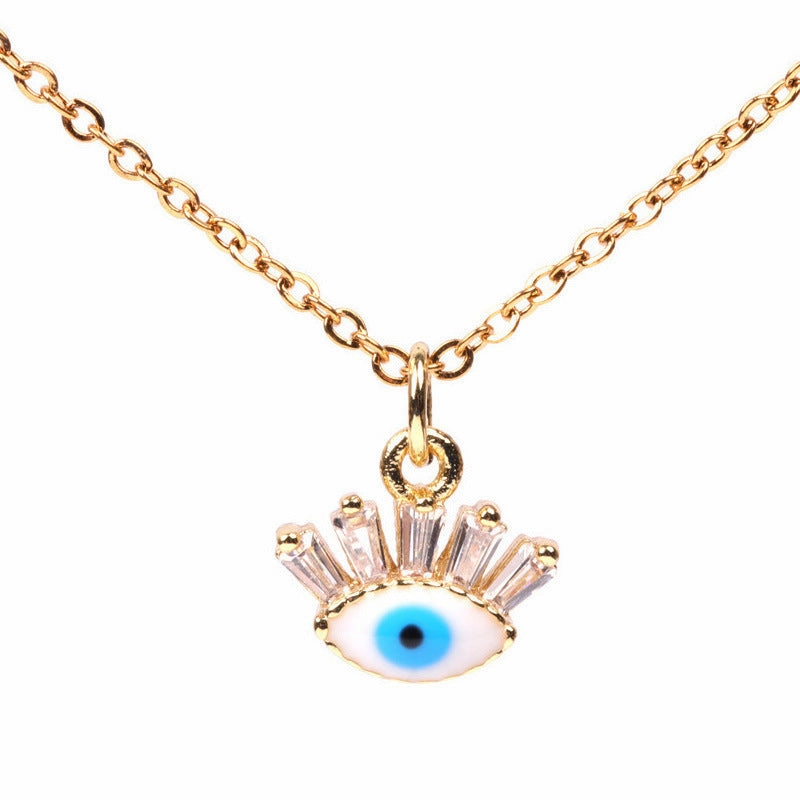 Wholesale Stainless Steel Stone Devil Eye Blue Eyes Necklace