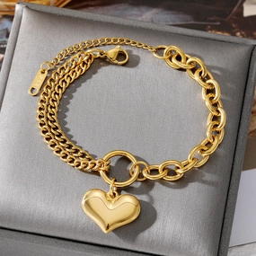 Wholesale Stainless Steel Trendy Double-Layer Heart Bracelet