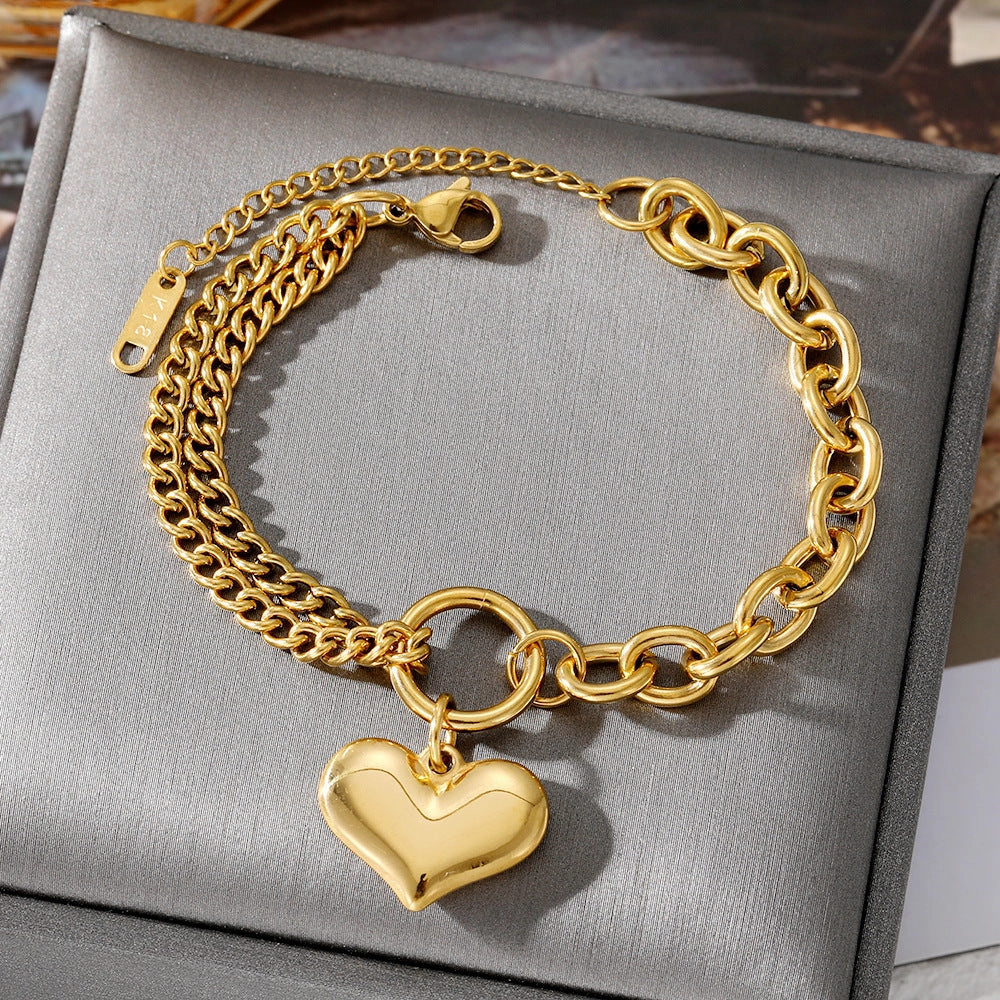 Wholesale Stainless Steel Trendy Double-Layer Heart Bracelet