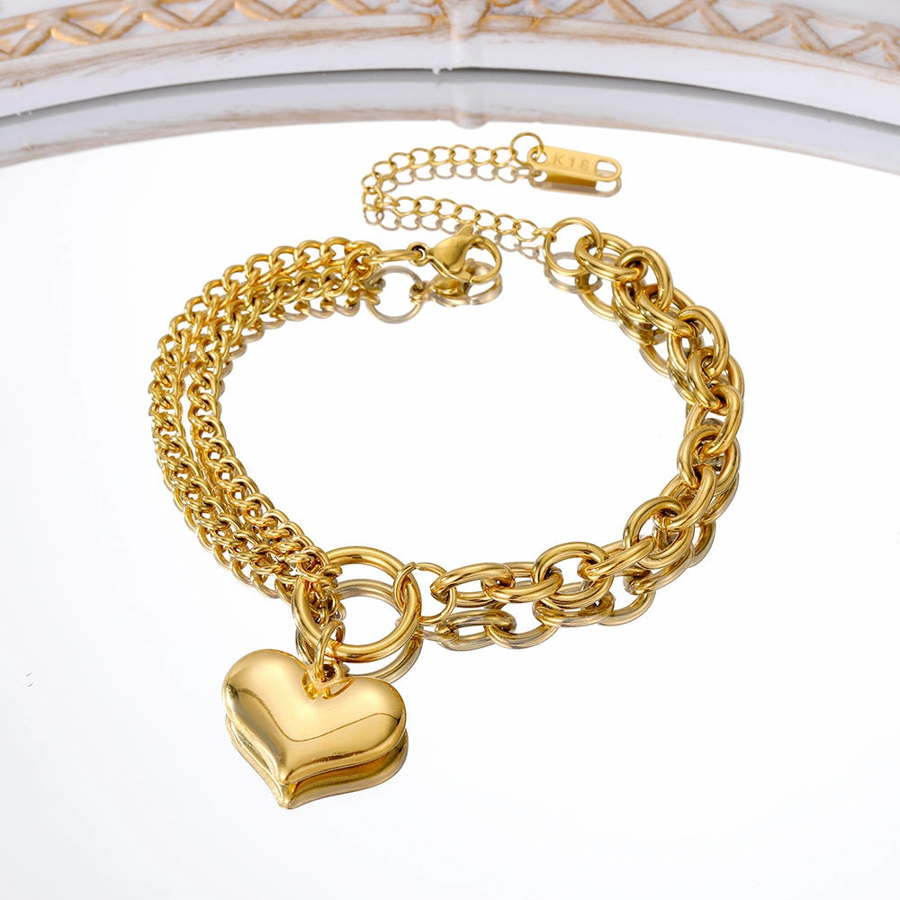 Wholesale Stainless Steel Trendy Double-Layer Heart Bracelet