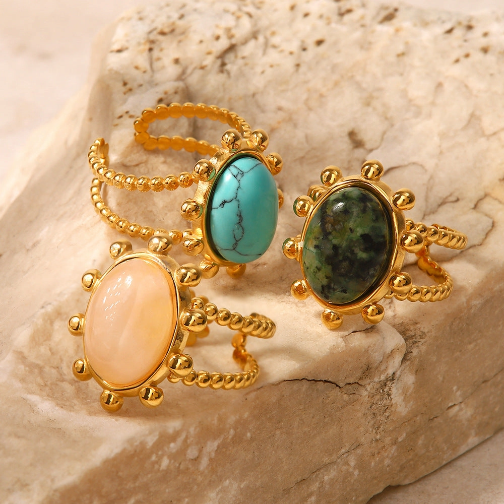 Wholesale Stainless Steel Turquoise Plated 18K Gold Open Ring