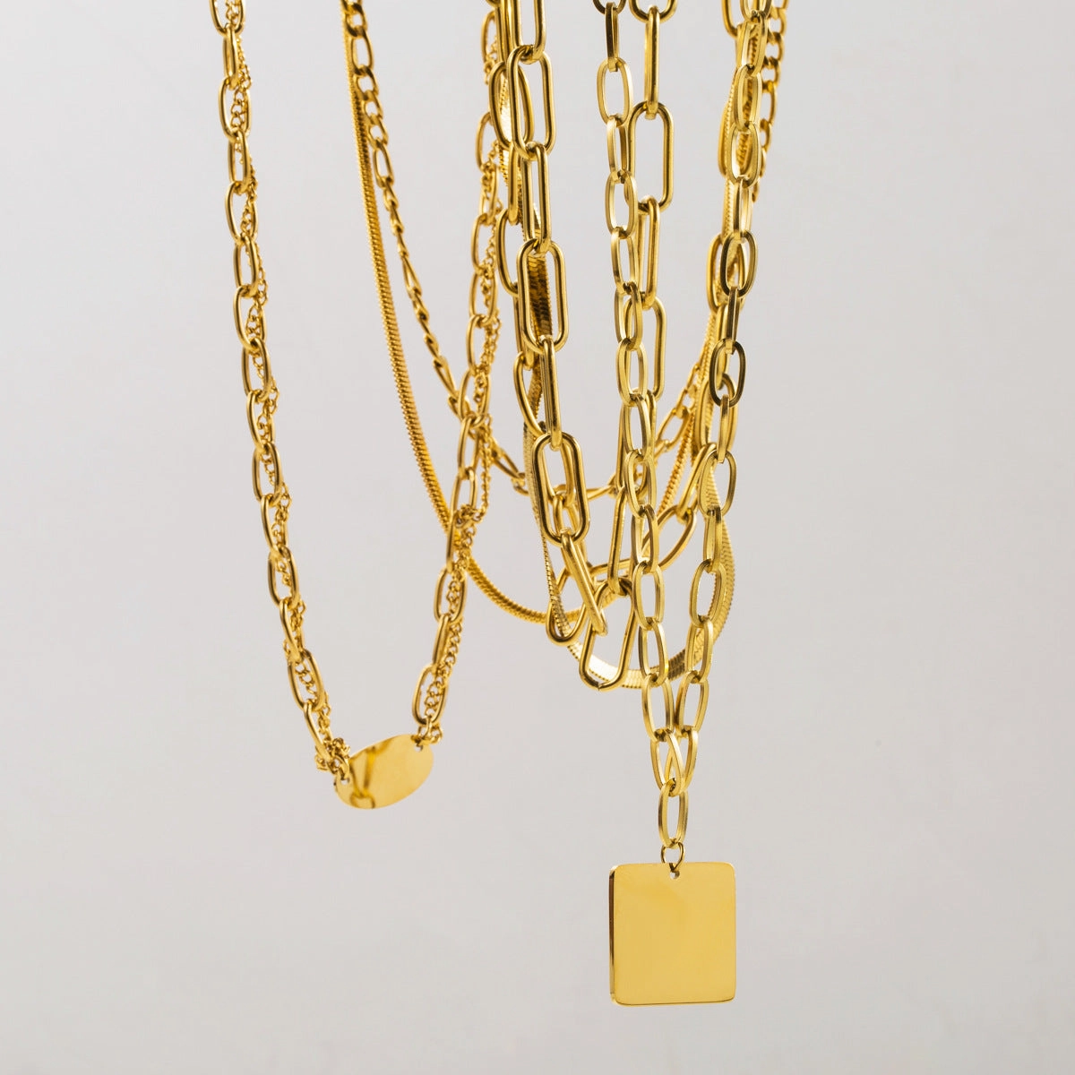 Wholesale Stainless Steel Vintage Square Plate Double Layer Necklace
