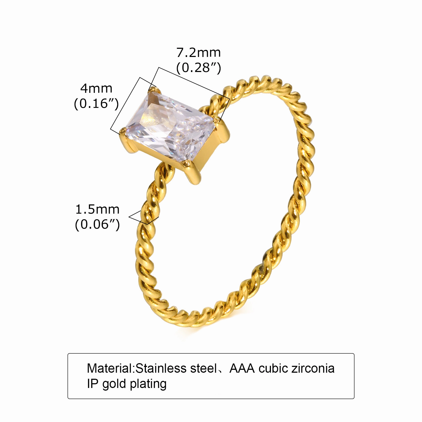 Wholesale Stainless Steel White Zircon Square Ring
