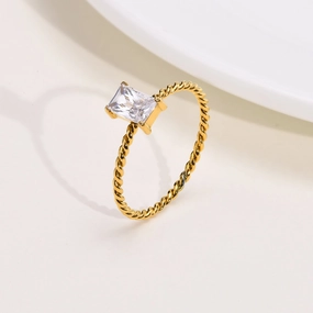 Wholesale Stainless Steel White Zircon Square Ring