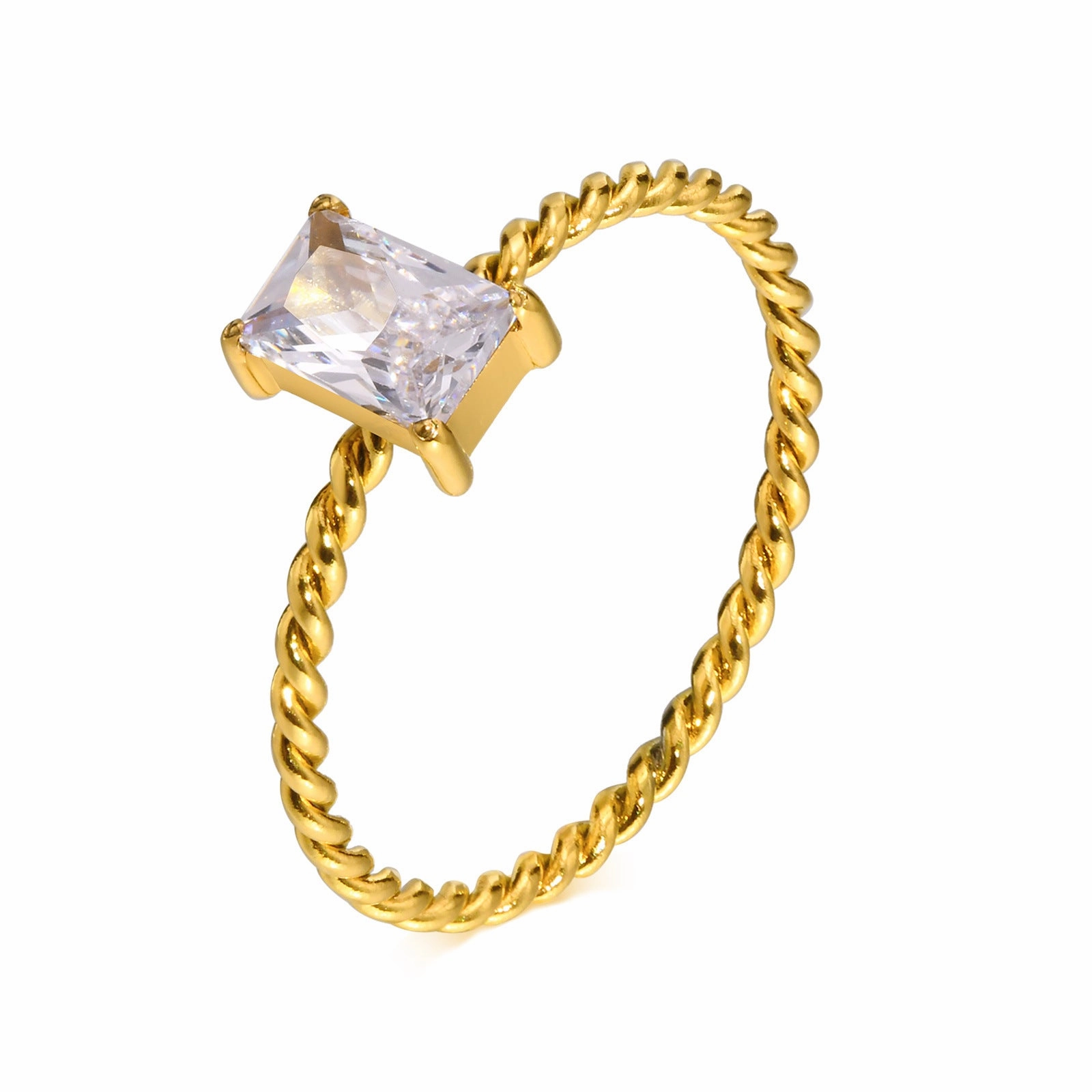 Wholesale Stainless Steel White Zircon Square Ring