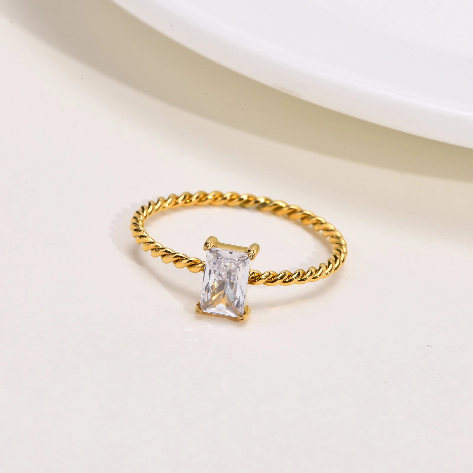 Wholesale Stainless Steel White Zircon Square Ring