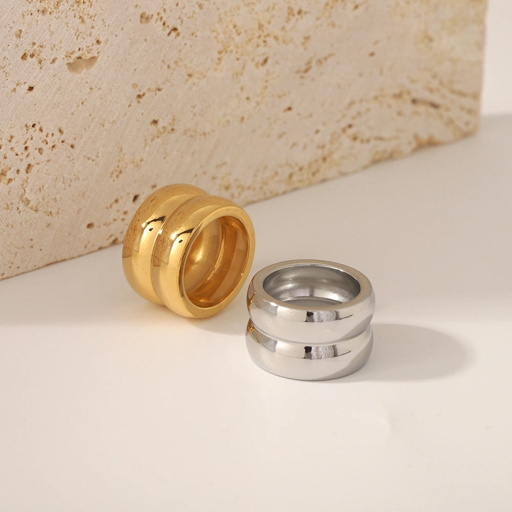Wholesale Stainless Steel Wide Edged Double-layer Rings