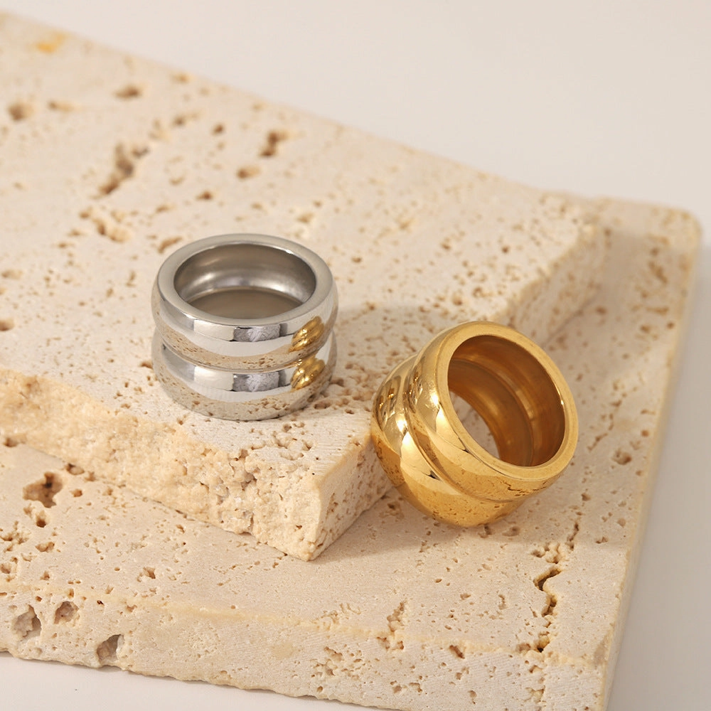 Wholesale Stainless Steel Wide Edged Double-layer Rings