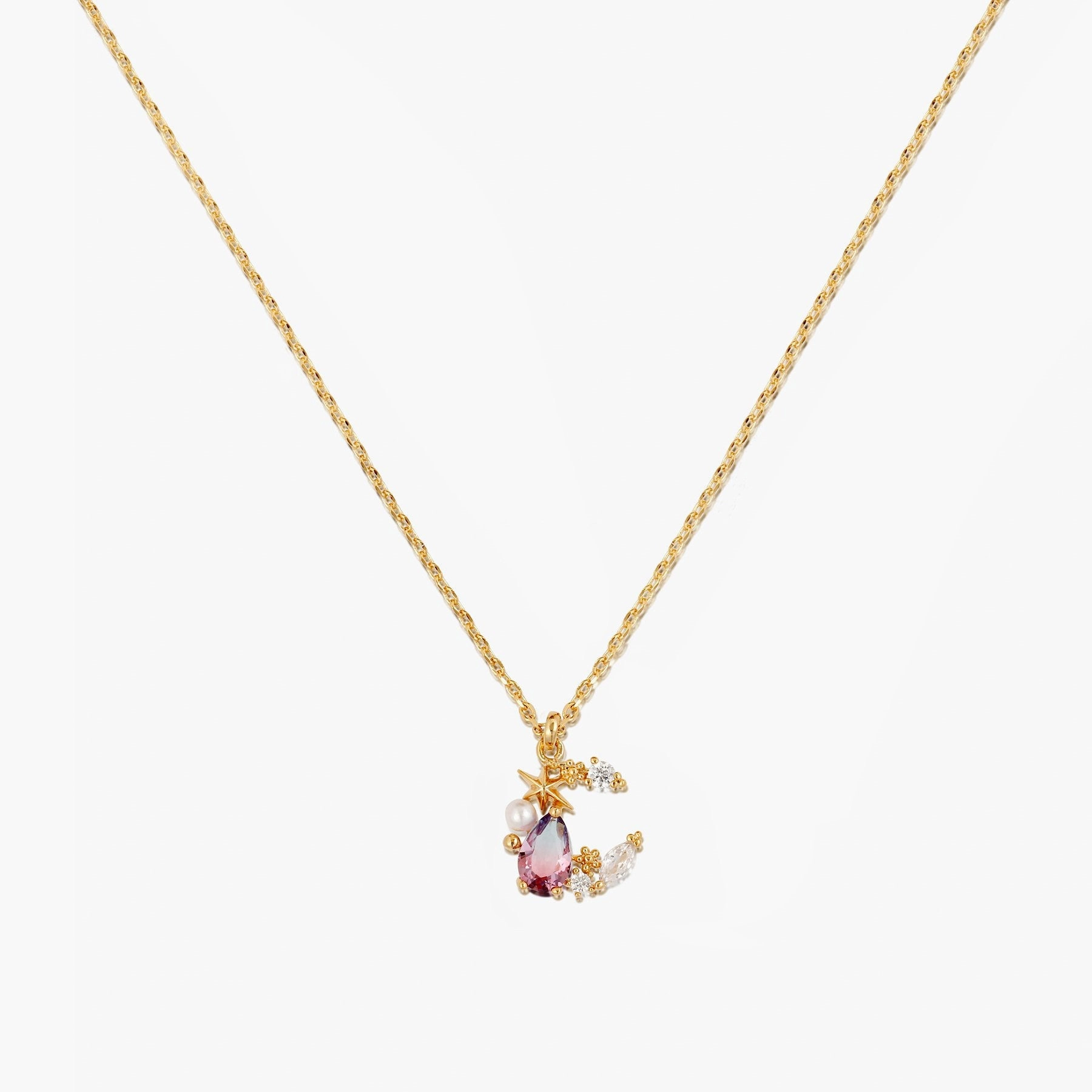 Wholesale Star and Moon Element 18K Gold Preserved Color Necklaces