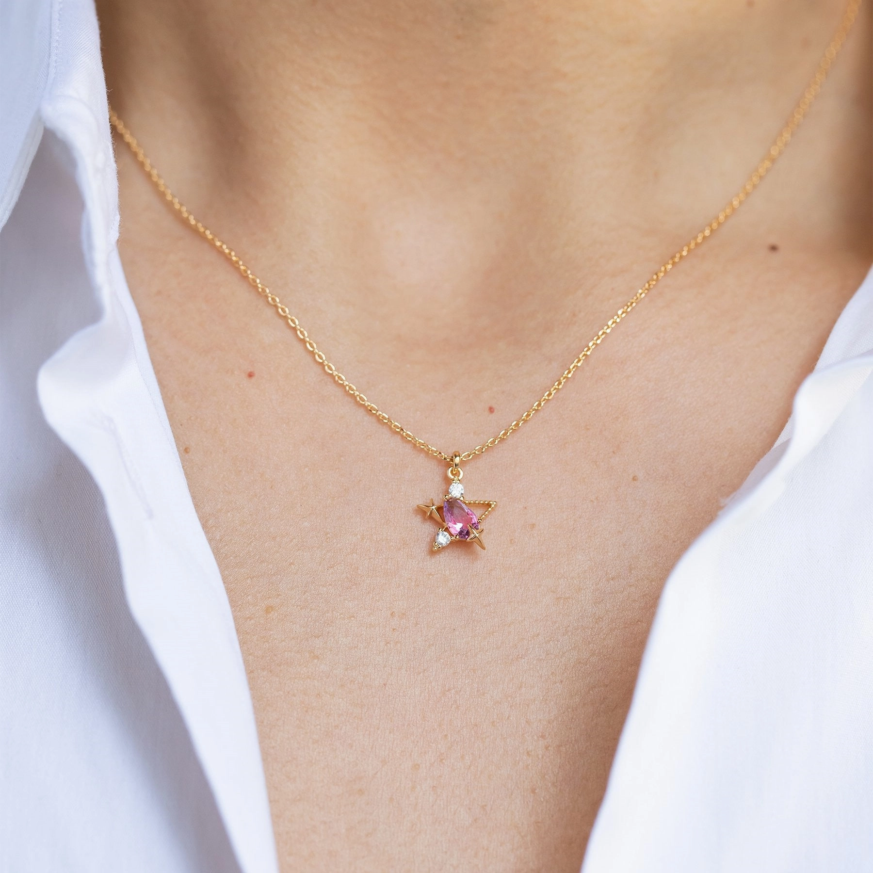 Wholesale Star and Moon Element 18K Gold Preserved Color Necklaces