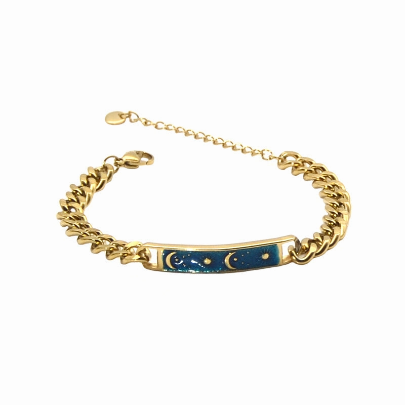 Wholesale Star Moon Blue Enamel Color Glaze Bent Plaque Adjustable Bracelet
