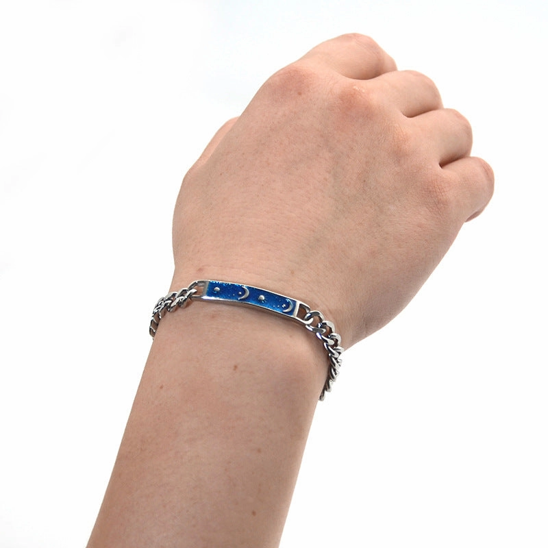 Wholesale Star Moon Blue Enamel Color Glaze Bent Plaque Adjustable Bracelet