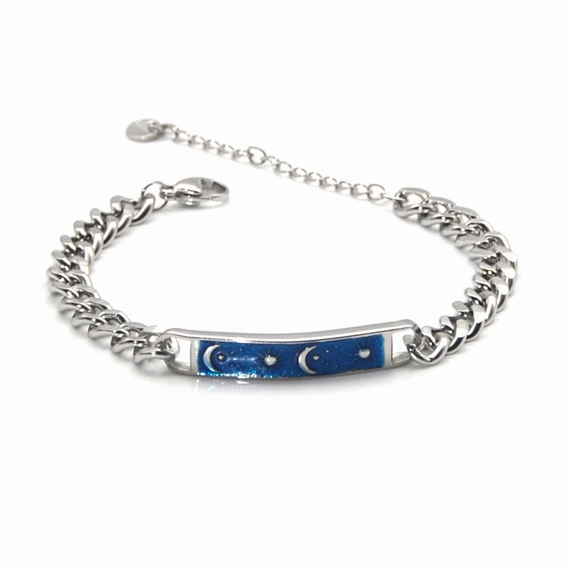 Wholesale Star Moon Blue Enamel Color Glaze Bent Plaque Adjustable Bracelet