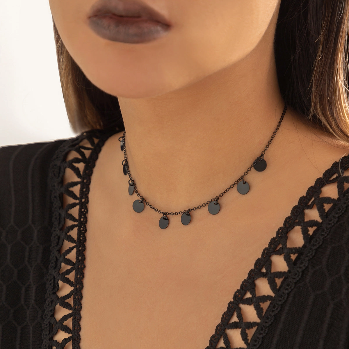 Wholesale Star Tassel Single Layer Disc Alloy Necklaces
