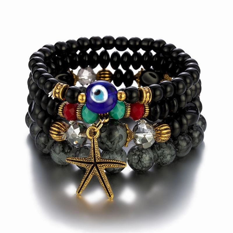 Wholesale Starfish Devil Eye Glass Beads Multilayer Bracelet