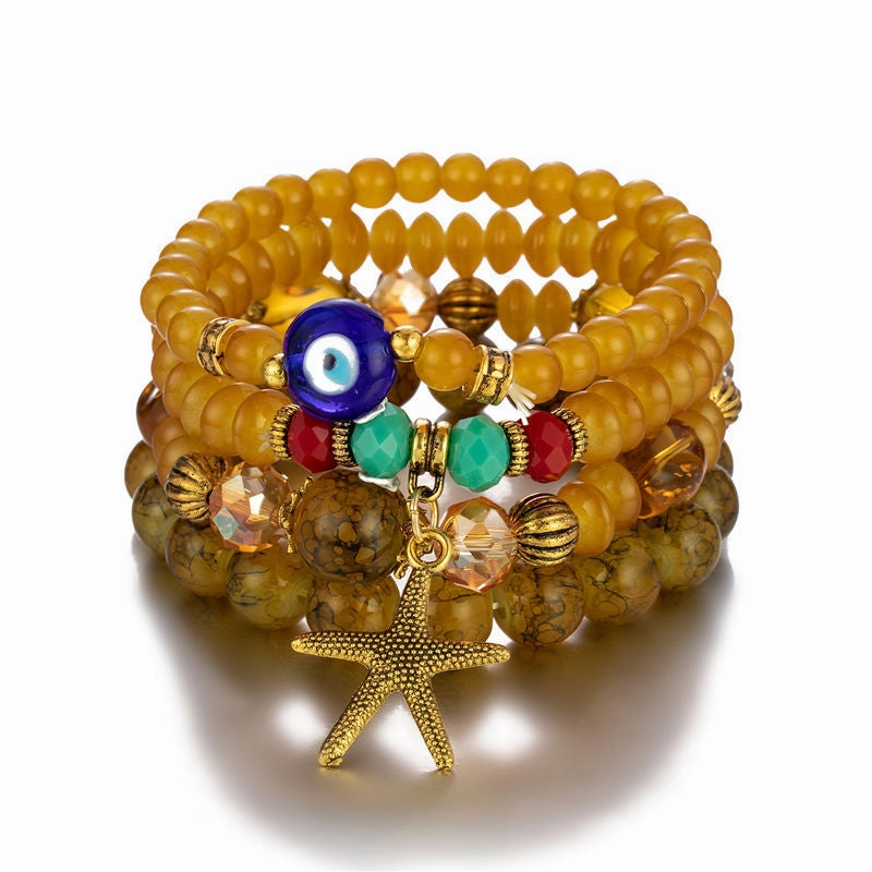 Wholesale Starfish Devil Eye Glass Beads Multilayer Bracelet