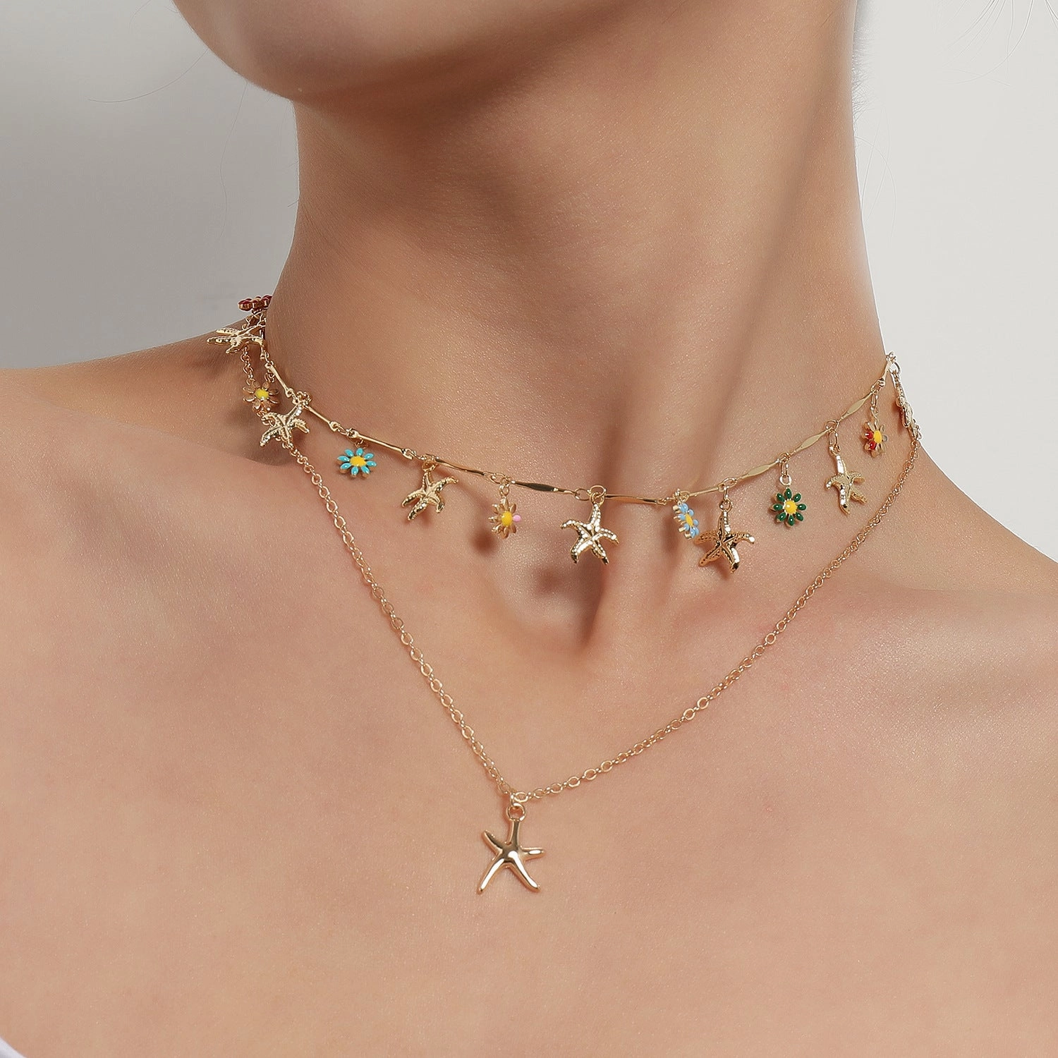Wholesale Starfish Pendant Alloy Necklaces