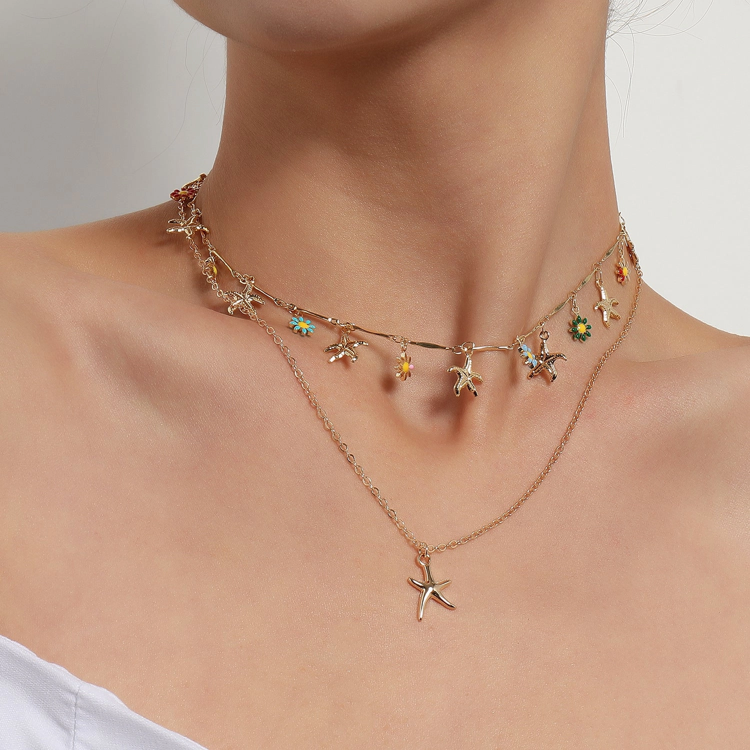 Wholesale Starfish Pendant Alloy Necklaces