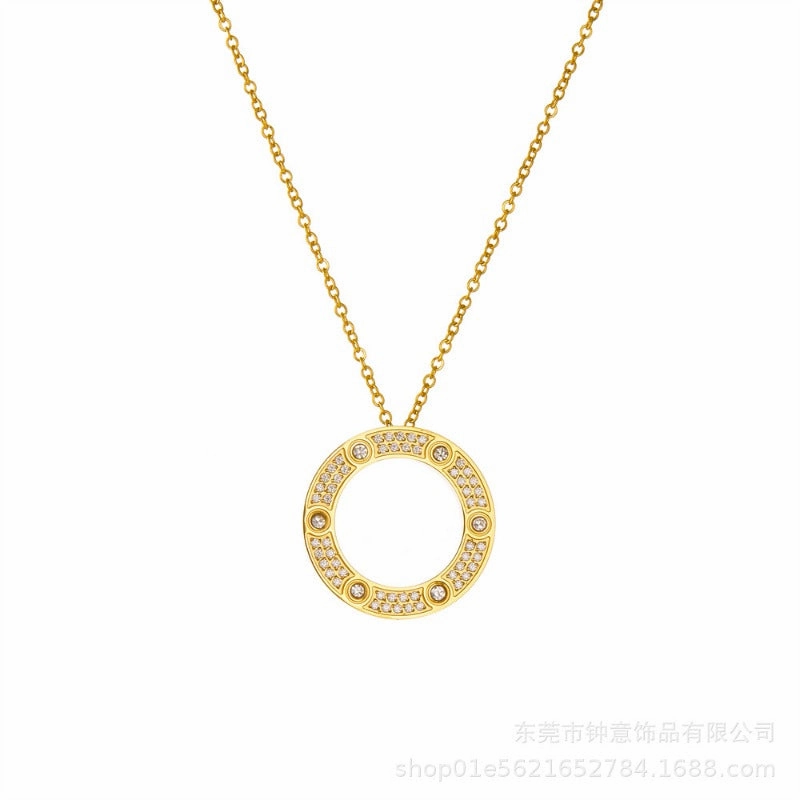 Wholesale Starry Sky Design Pearl Light Luxury Round Cake Titanium Steel Necklaces