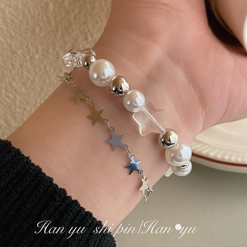 Wholesale Stars Double Layer Pearl Beaded Bracelet