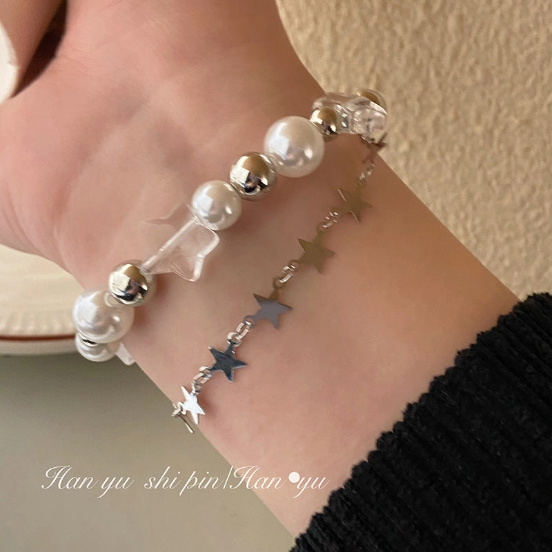 Wholesale Stars Double Layer Pearl Beaded Bracelet