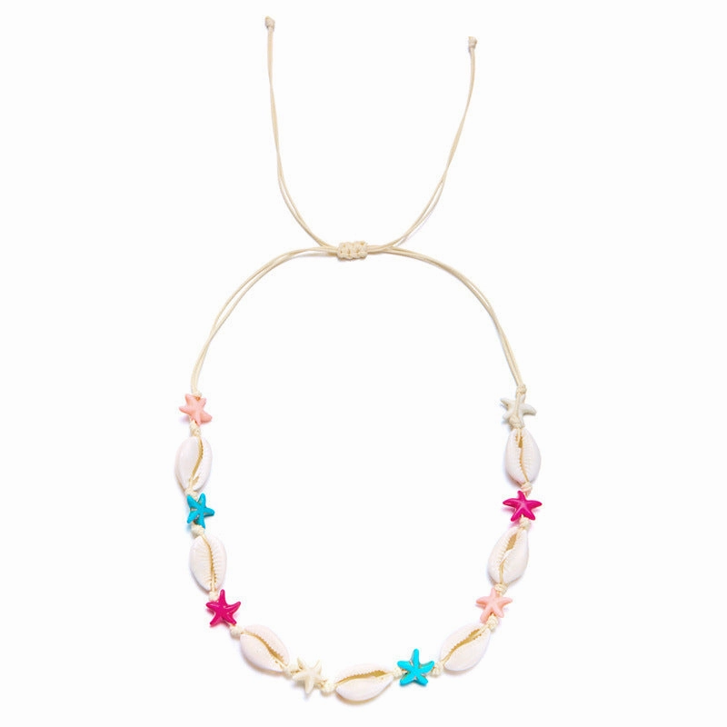 Wholesale Summer Bohemian Colorful Starfish Shell Braided Bracelet Necklace Set