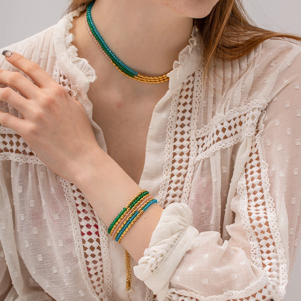 Wholesale Summer Titanium Steel Color Beaded Necklace
