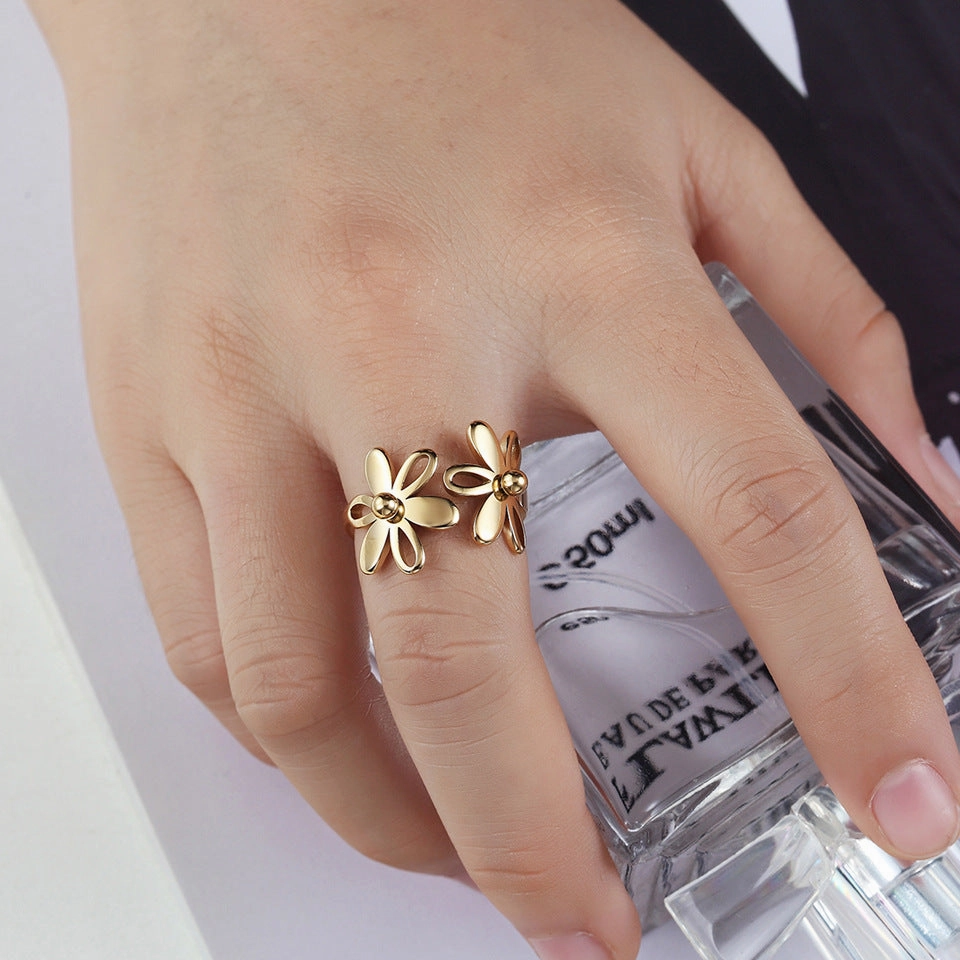 Wholesale Sun Flower Adjustable Titanium Steel Ring