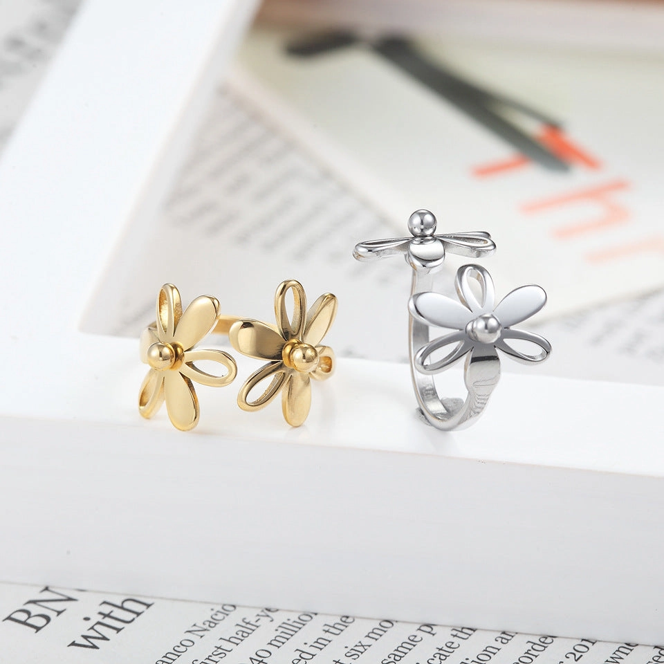 Wholesale Sun Flower Adjustable Titanium Steel Ring