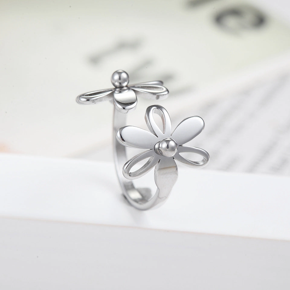 Wholesale Sun Flower Adjustable Titanium Steel Ring