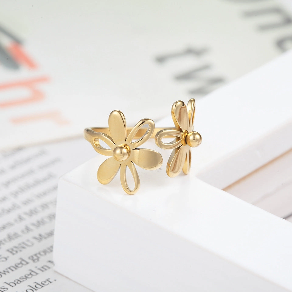Wholesale Sun Flower Adjustable Titanium Steel Ring
