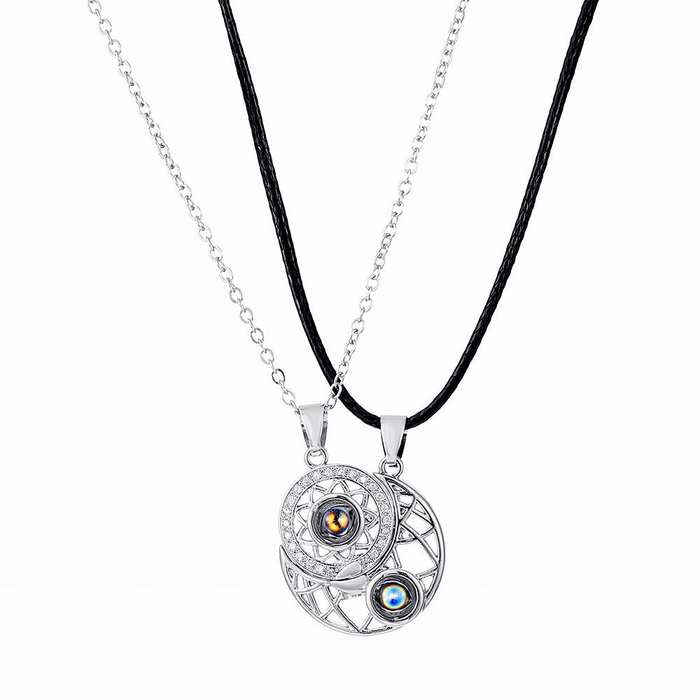 Wholesale Sun Moon Couple Projection Magnetic Pendant Copper Necklaces